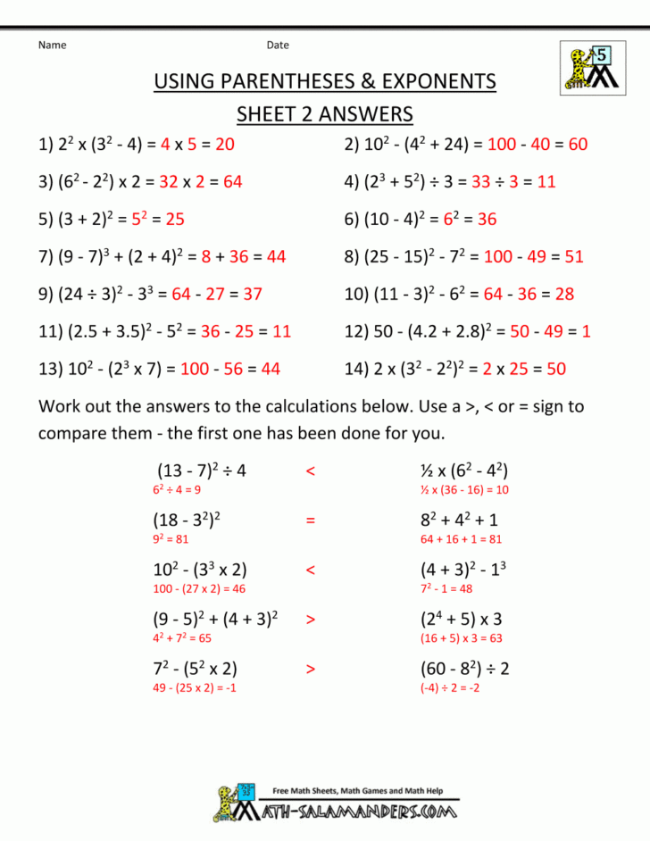 Order Of Operations Free Printable Worksheets With Answers