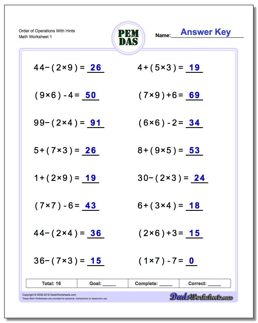 Order Of Operations Free Printable Worksheets With Answers Free Printable