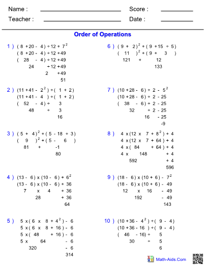 Order Of Operations Difficult Worksheet