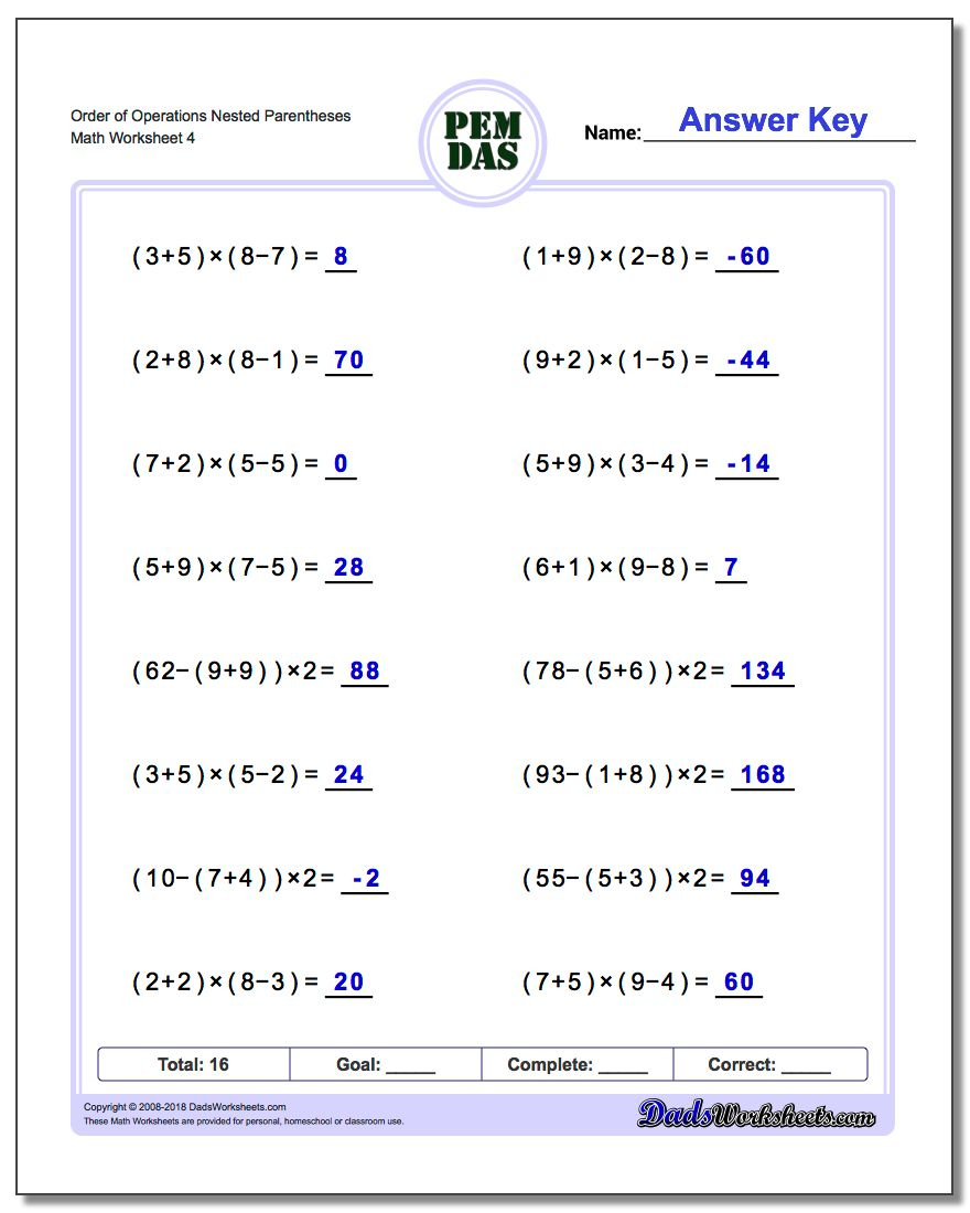 Order Of Operations Multiplication And Division Worksheets Times 