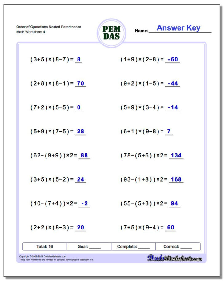 Order Of Operations Multiplication And Division Worksheets