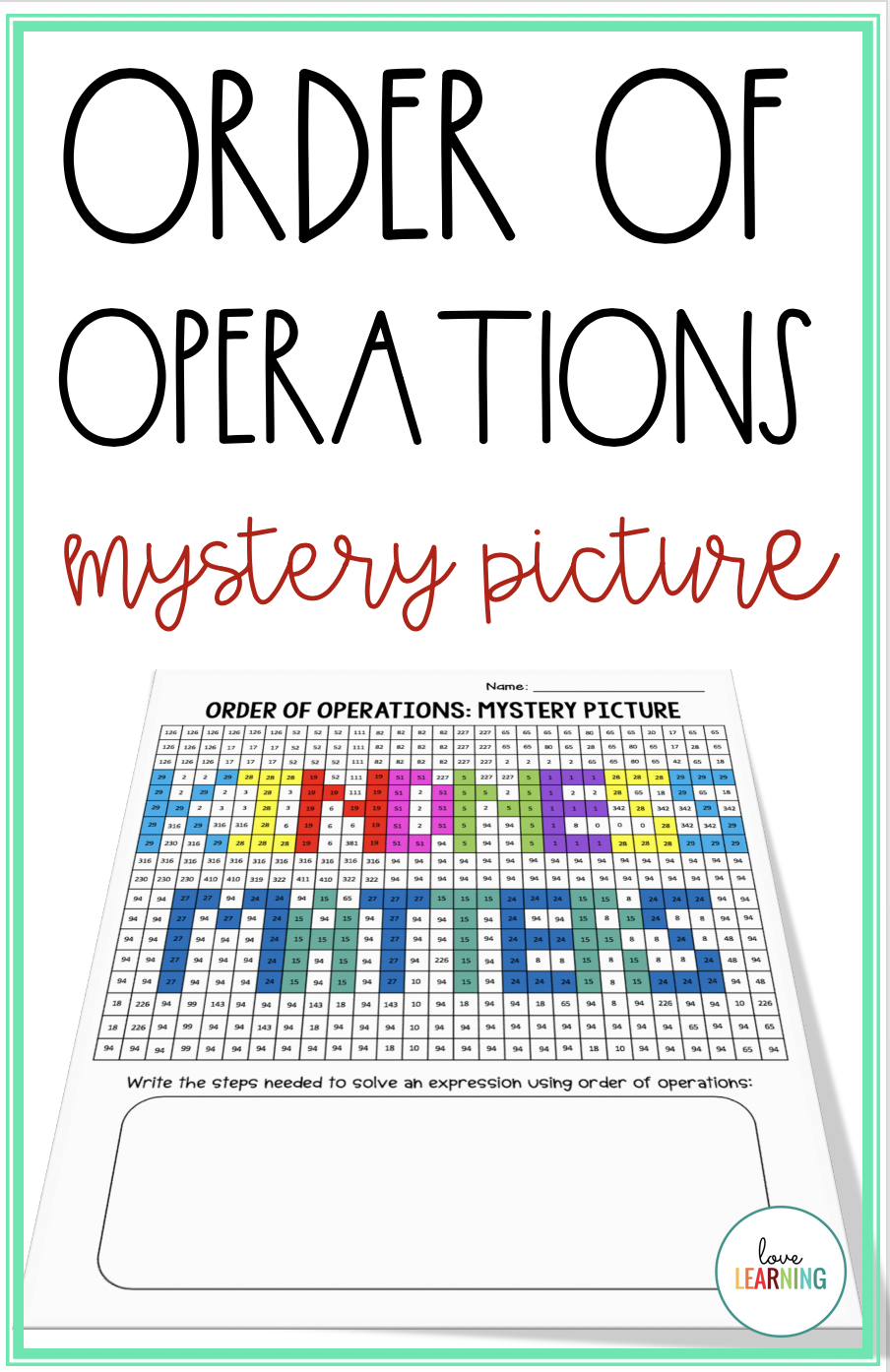 Order Of Operations Mystery Picture Order Of Operations Teaching 