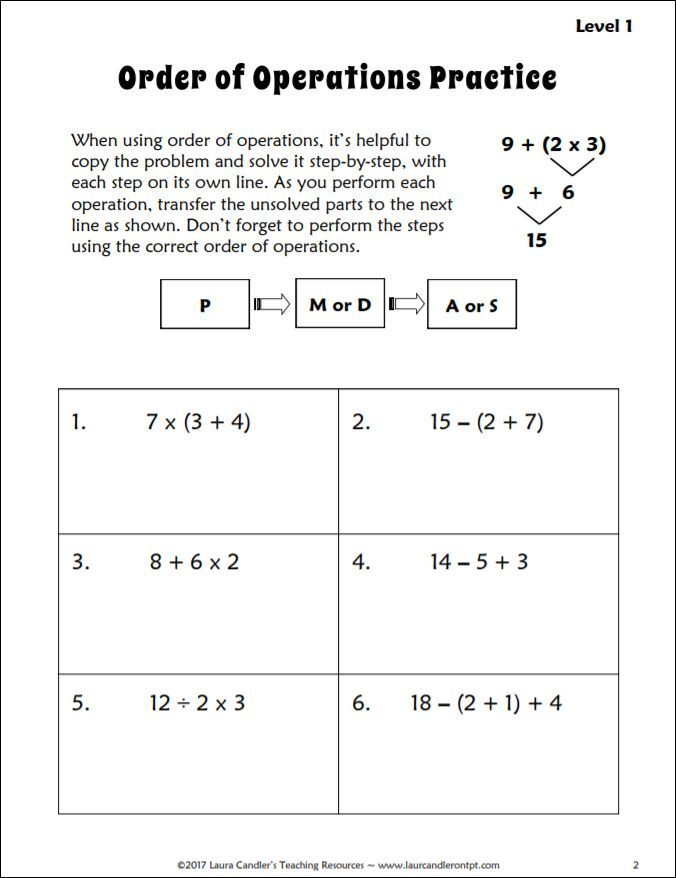 Introduction To Order Of Operations Worksheets