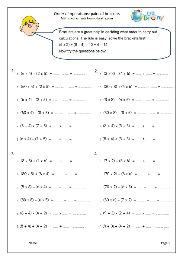 Order Of Operations Pairs Of Brackets Number And Place Value For 