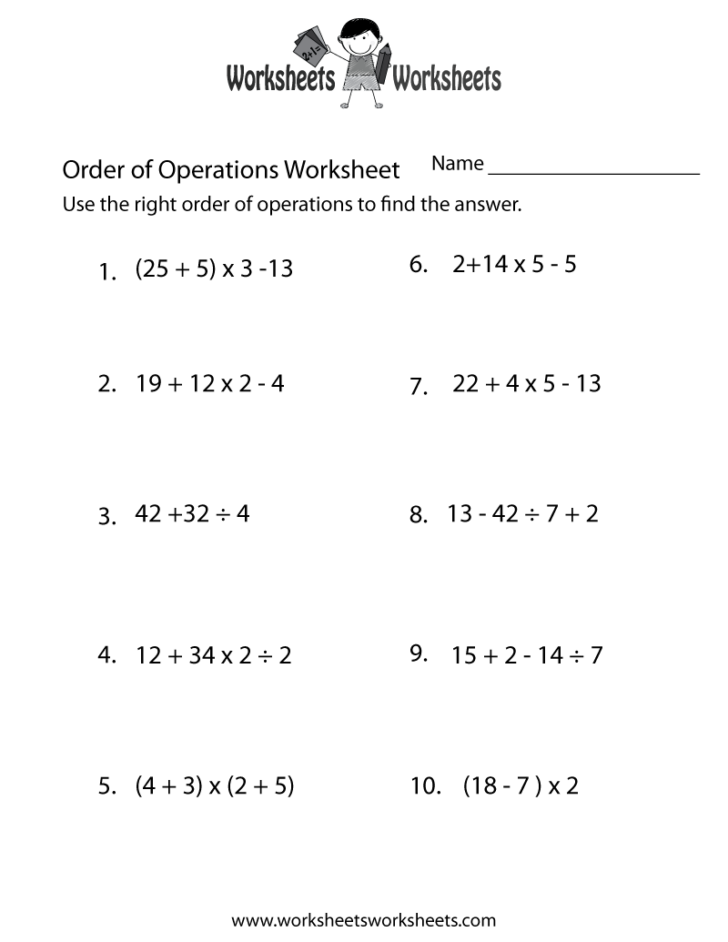 Worksheet On Order Of Operations