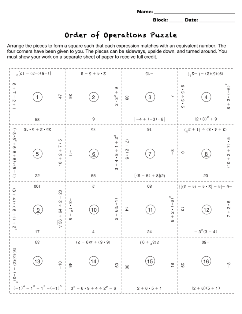 Order Of Operations Puzzle