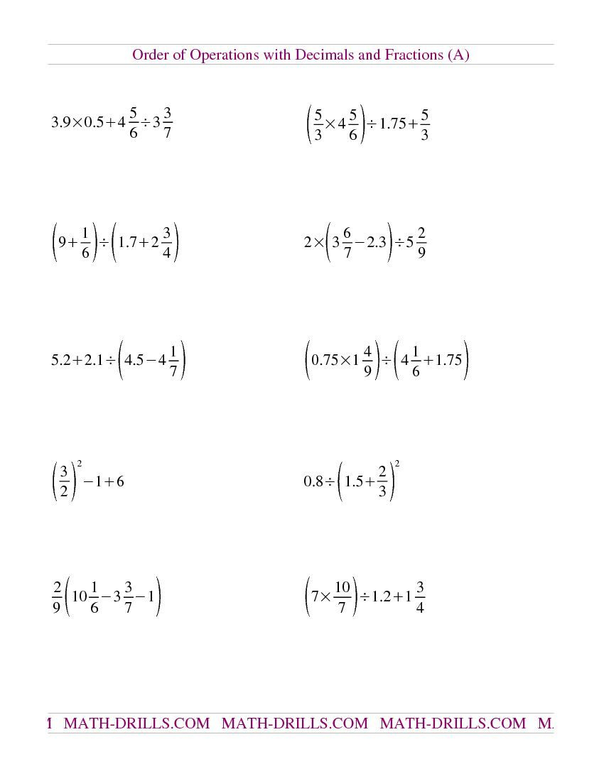 Order Of Operations With Fractions Worksheet Kuta Order Of Operation