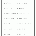 Order Of Operations With Parenthesis And Exponents Algebra Worksheets