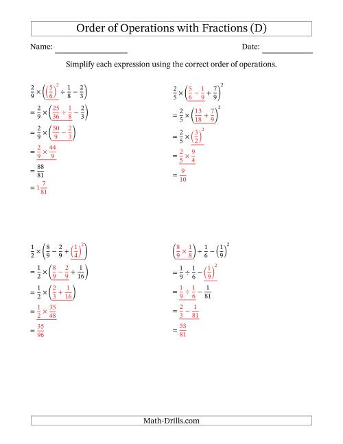 Order Of Operations With Positive Fractions Four Steps D 