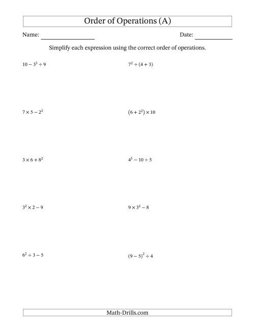 Order Of Operations With Whole Numbers Three Steps A 