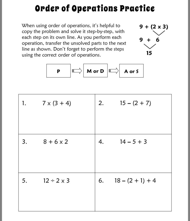 7th Grade Math Order Of Operations Worksheet