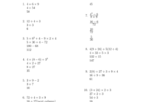 Order Of Operations Worksheet Answer Key PEMDAS