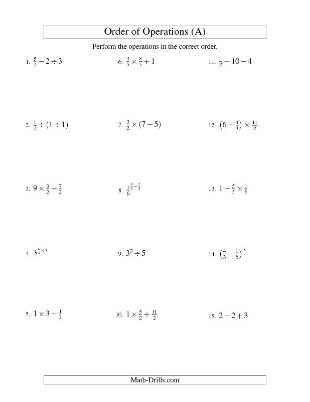 Order Of Operations Worksheet Fractions Order Of Operations Two 