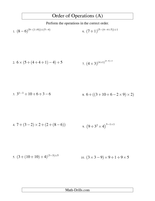 Order Of Operations Worksheet Integers Order Of Operations Six 