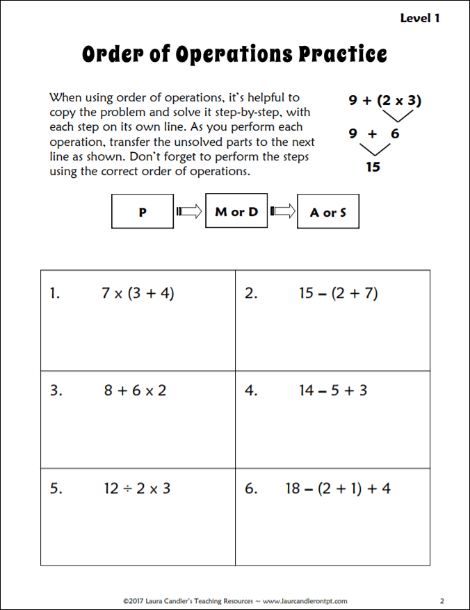 Order Of Operations Worksheets No Negatives And Exponents