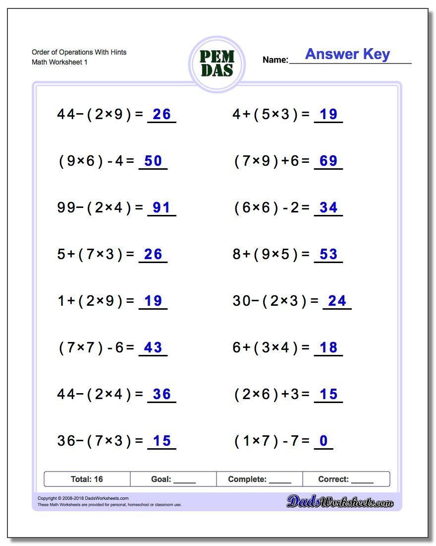 Pemdas Worksheets Order Of Operations 3 Math 1 Math Printable 