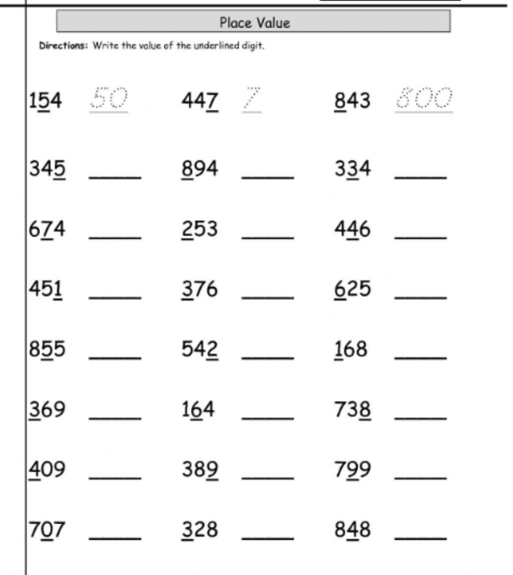 Place Value Interactive Worksheet For Grade 2