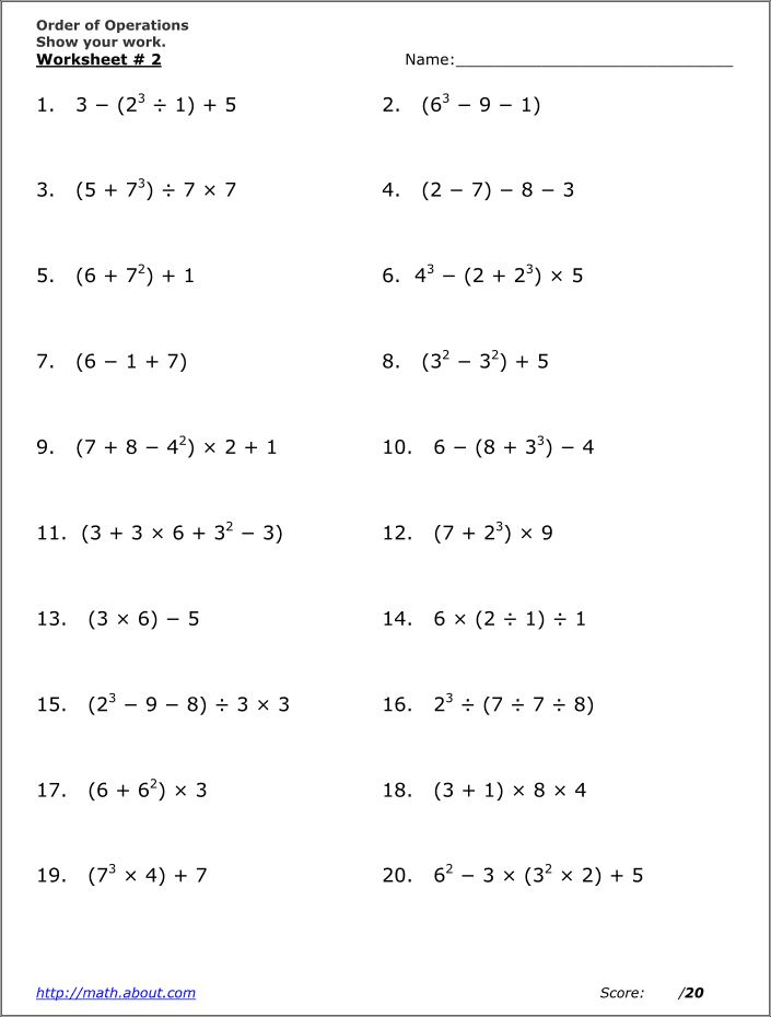 Practice The Order Of Operations With These Free Math Worksheets 