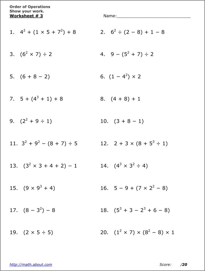 Order Of Operations Evaluate Each Expression Worksheet