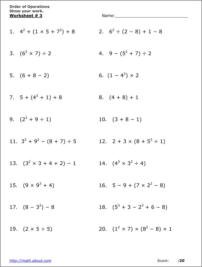 Practice The Order Of Operations With These Free Math Worksheets Free 