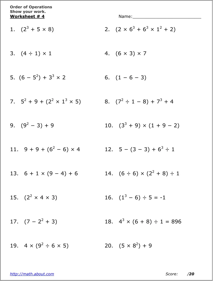 Practice The Order Of Operations With These Free Math Worksheets In 