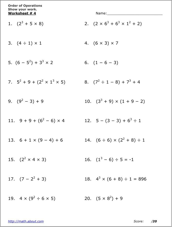 Practice The Order Of Operations With These Free Math Worksheets With 