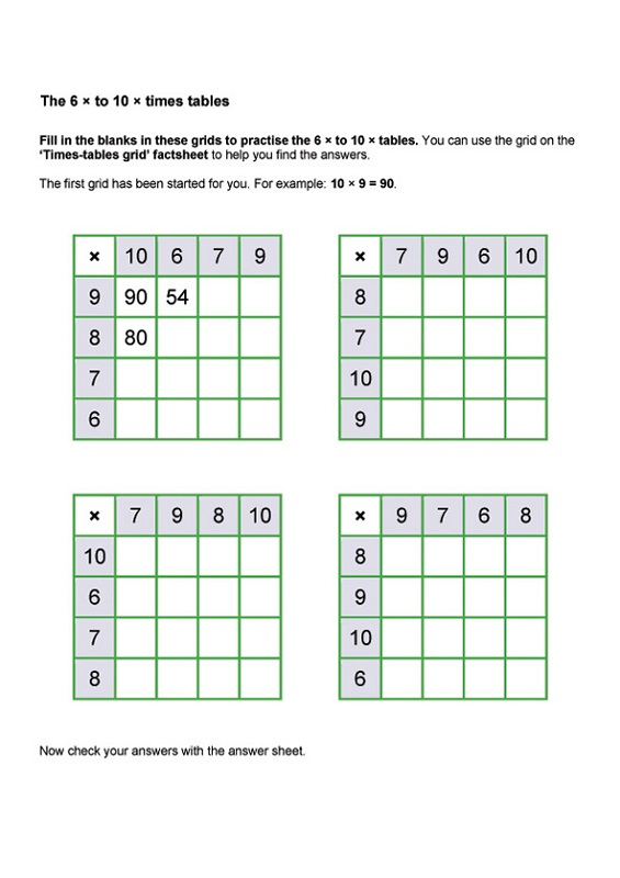 Printable Times Table Drill Activity Shelter Order Of Operation 