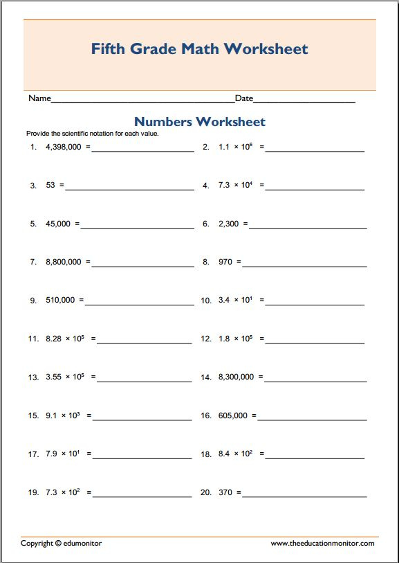 Scientific Notation Of Numbers Worksheets