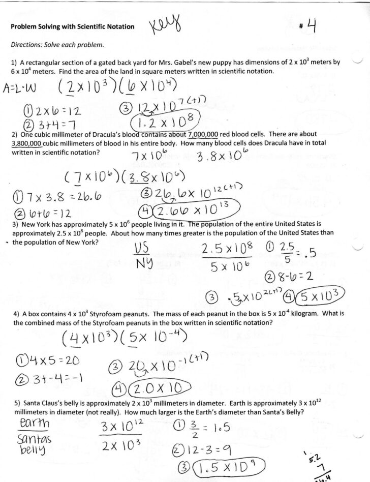 Scientific Notation Problems Worksheet