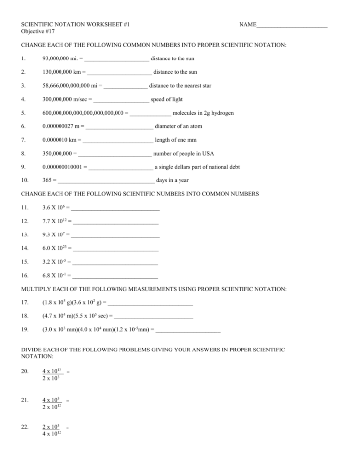 Scientific Notation Worksheet #1