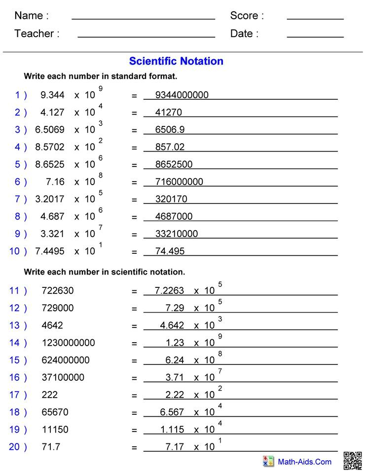 Worksheet On Scientific Notation With Answers Order Of Operation