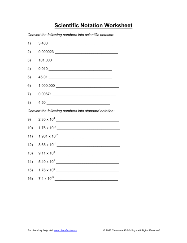 Scientific Notation Worksheet Answers Db excel
