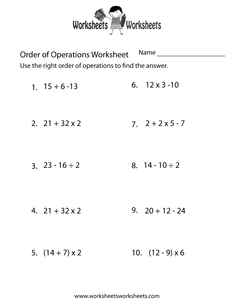 Simple Order Of Operations Worksheet Printable Order Of Operations 