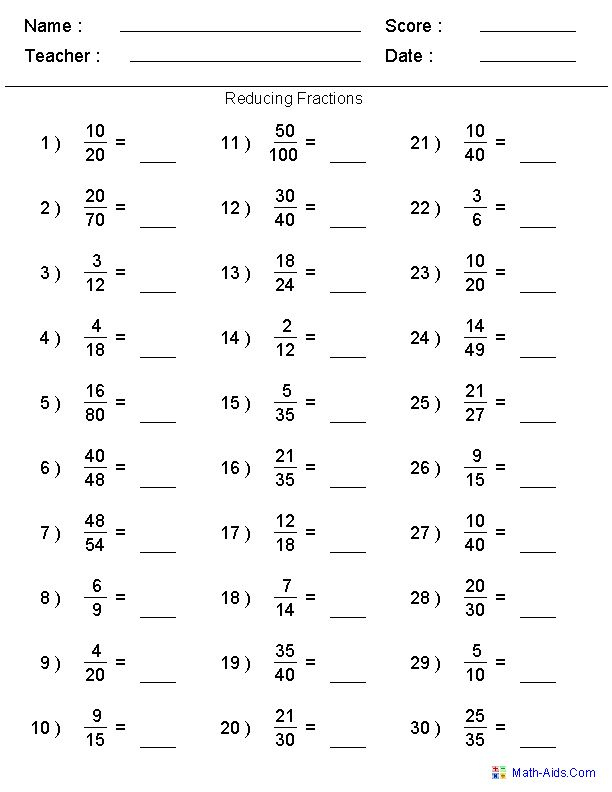 Simplifying Fractions 4th Grade Math Worksheets Fractions Worksheets 