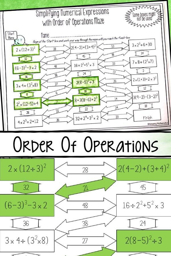 Simplifying Numerical Expressions With Order Of Operations Maze 