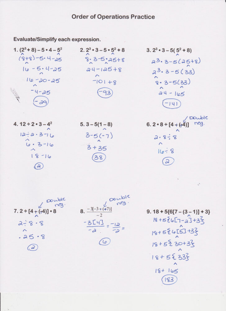 Math Aids Order Of Operations Worksheet Answers