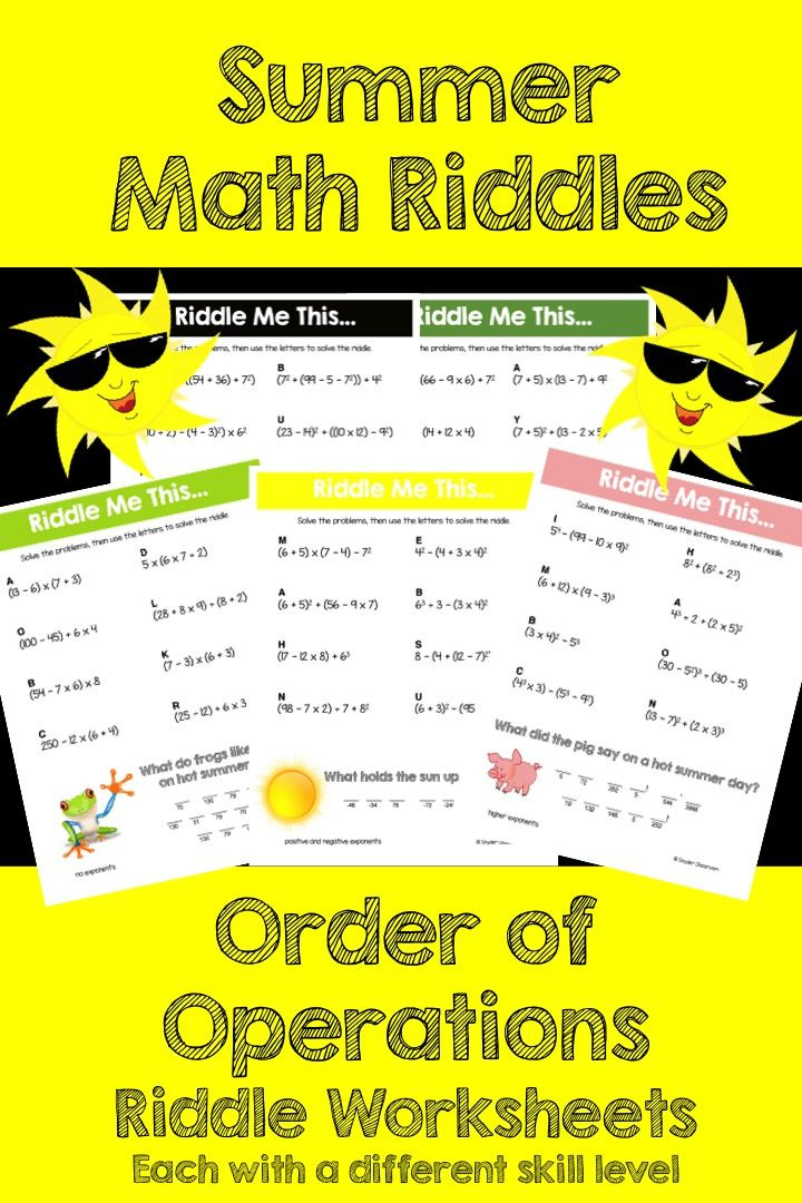 Summer Order Of Operations Math Riddles Order Of Operations Math 