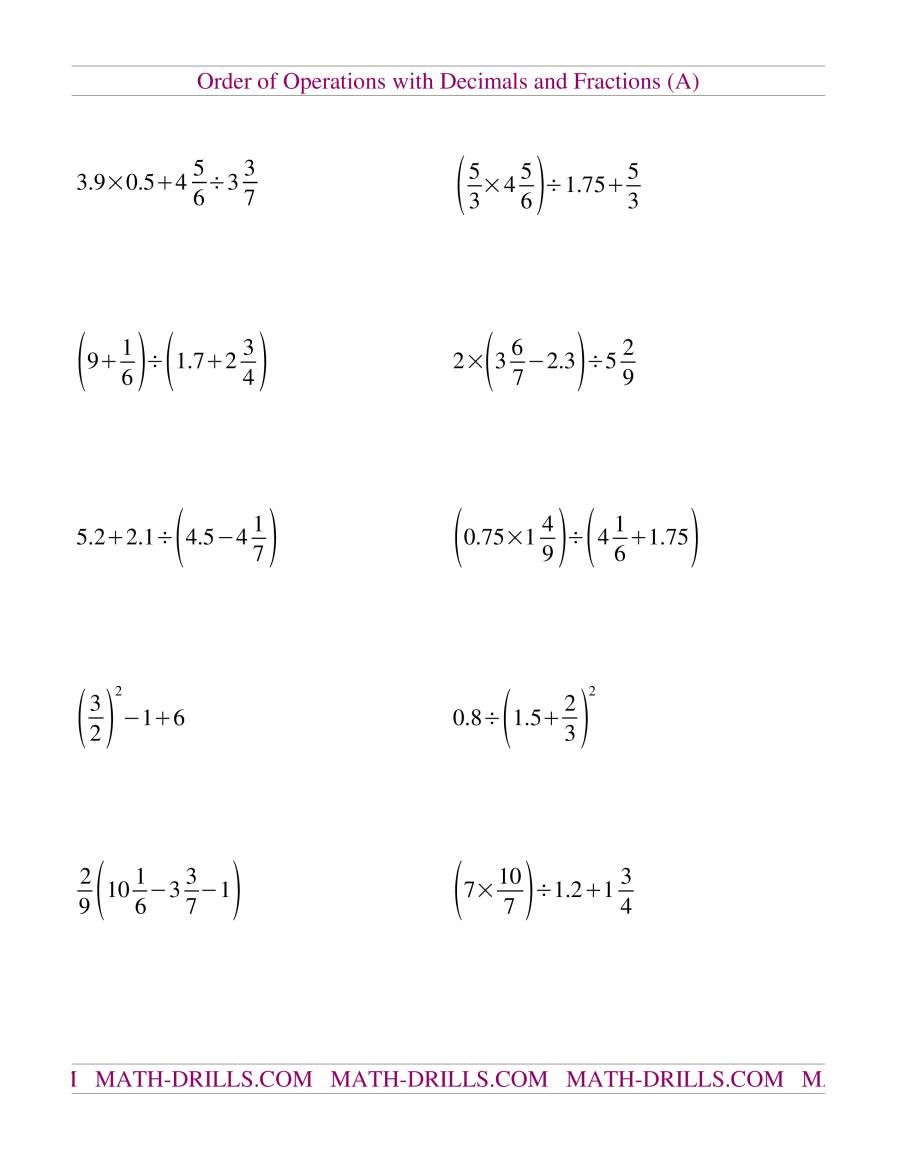 The Decimals And Fractions Mixed A Math Worksheet From The Order Of 