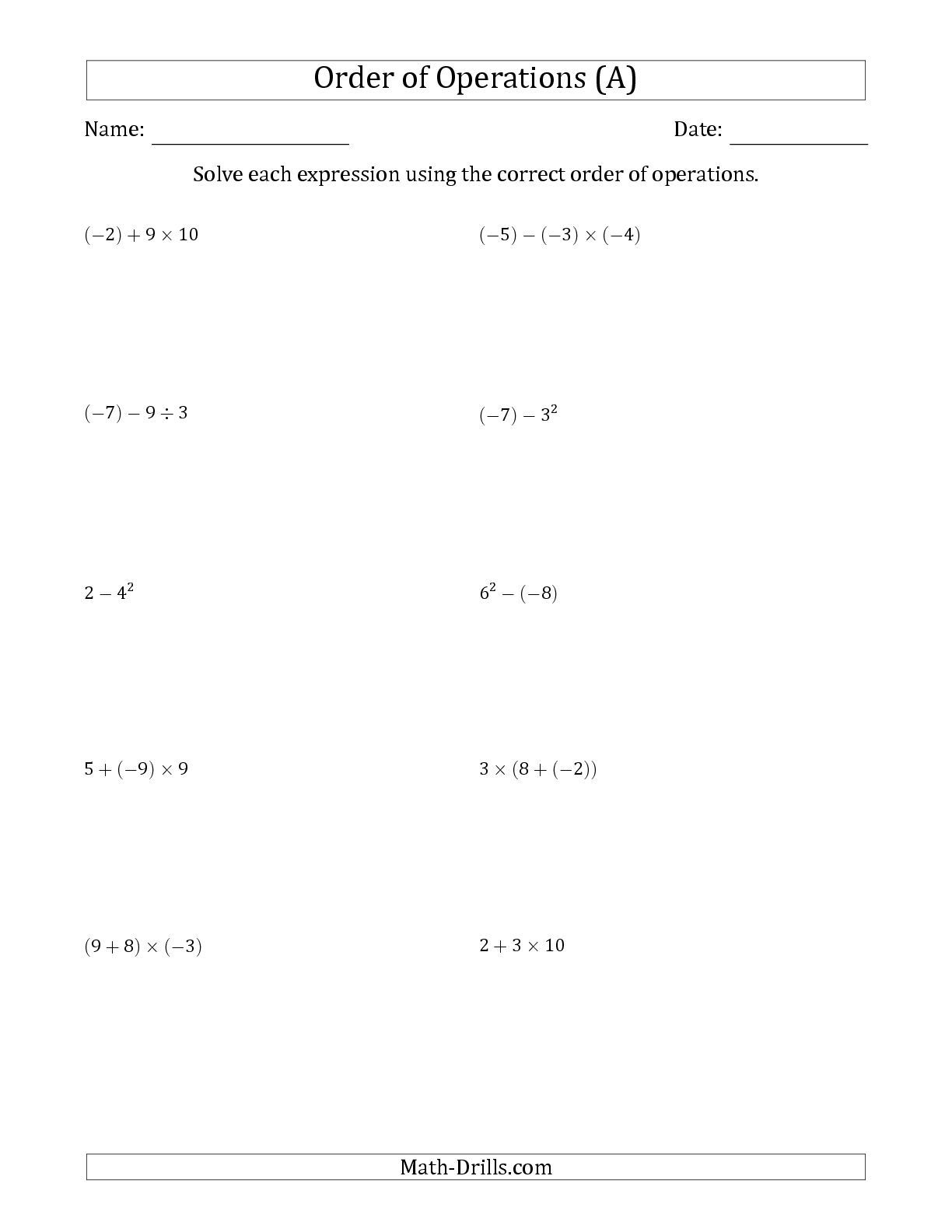 The Order Of Operations With Negative And Positive Integers Two Steps 