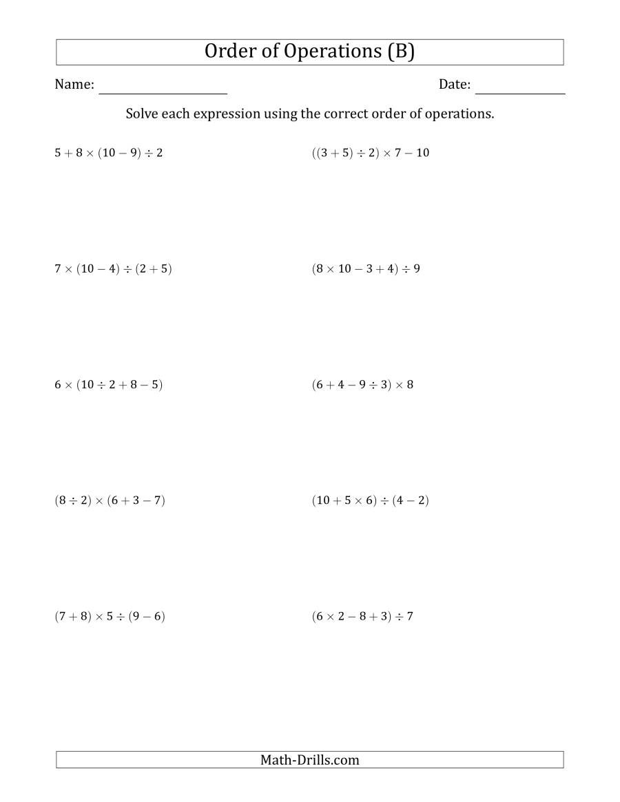 The Order Of Operations With Whole Numbers And No Exponents Four Steps 
