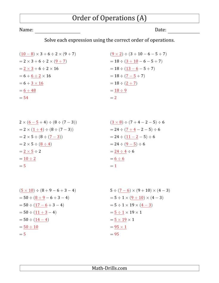 The Order Of Operations With Whole Numbers And No Exponents Six Steps 