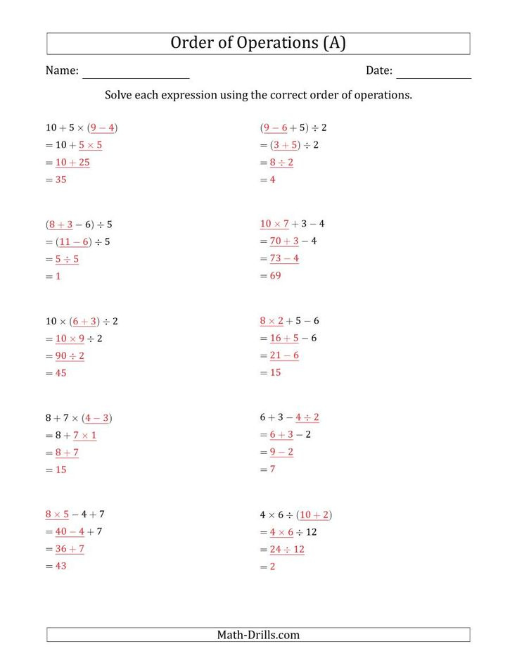 The Order Of Operations With Whole Numbers And No Exponents Three 