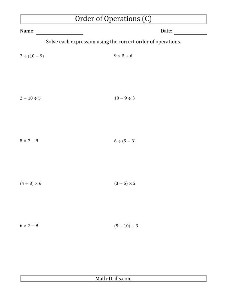 The Order Of Operations With Whole Numbers And No Exponents Two Steps 