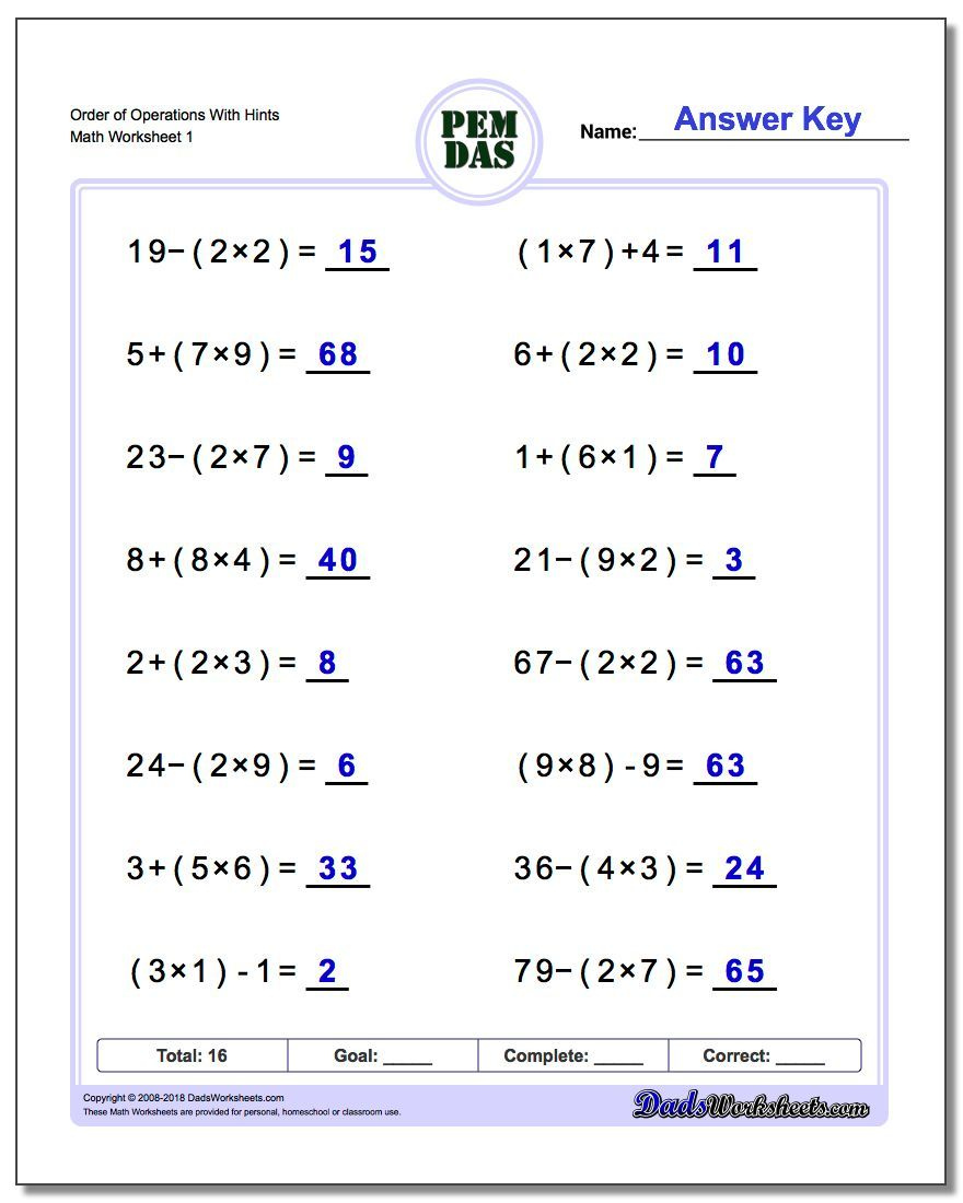 These Order Of Operations Worksheets Mix Basic Arithmetic Including 