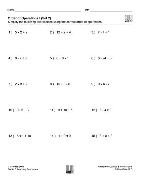 3rd Grade Order Of Operations Worksheets