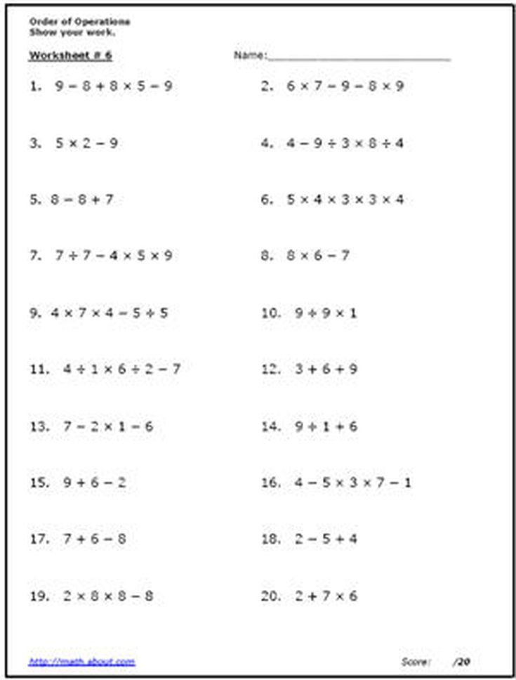 Use These Free Algebra Worksheets To Practice Your Order Of Operations 