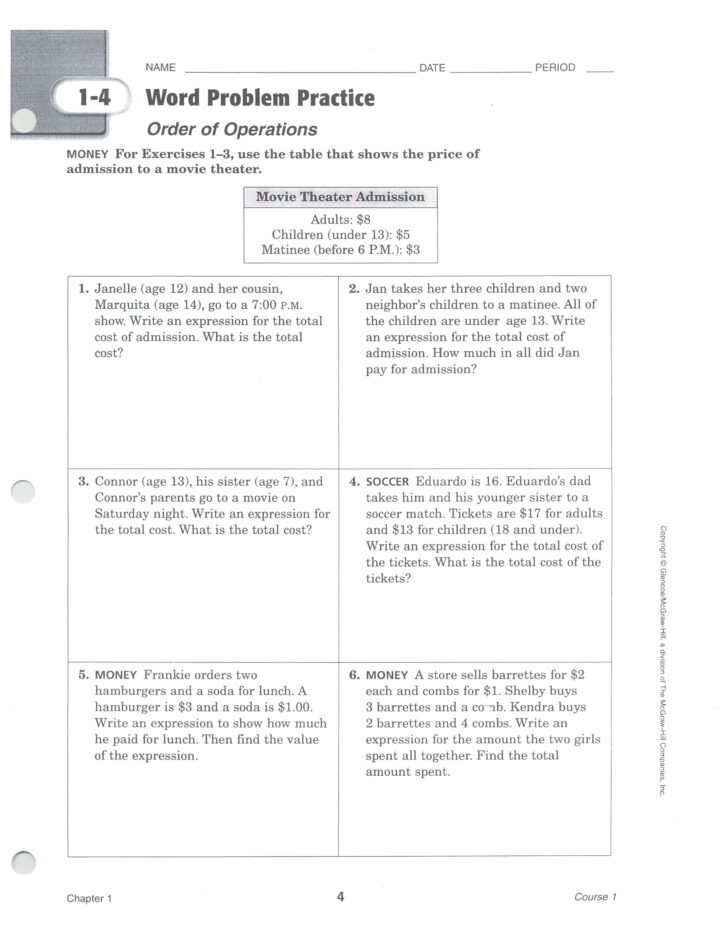 Order Of Operations Word Problems Worksheets